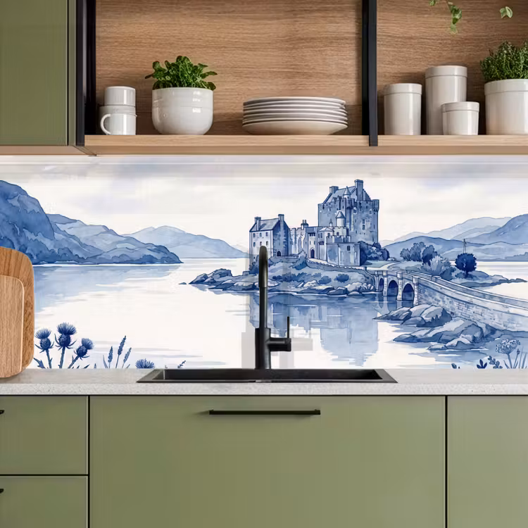 Keuken achterwand - Schots - Kasteel - Blauw - Aquarel — 8