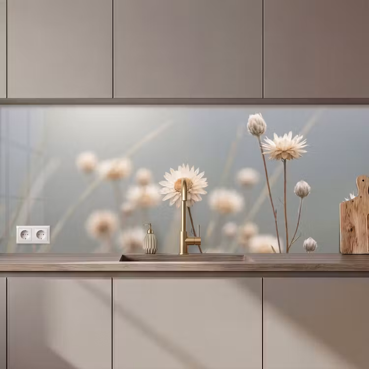 Keuken achterwand - Strobloemen - Wit - Daglicht — 1