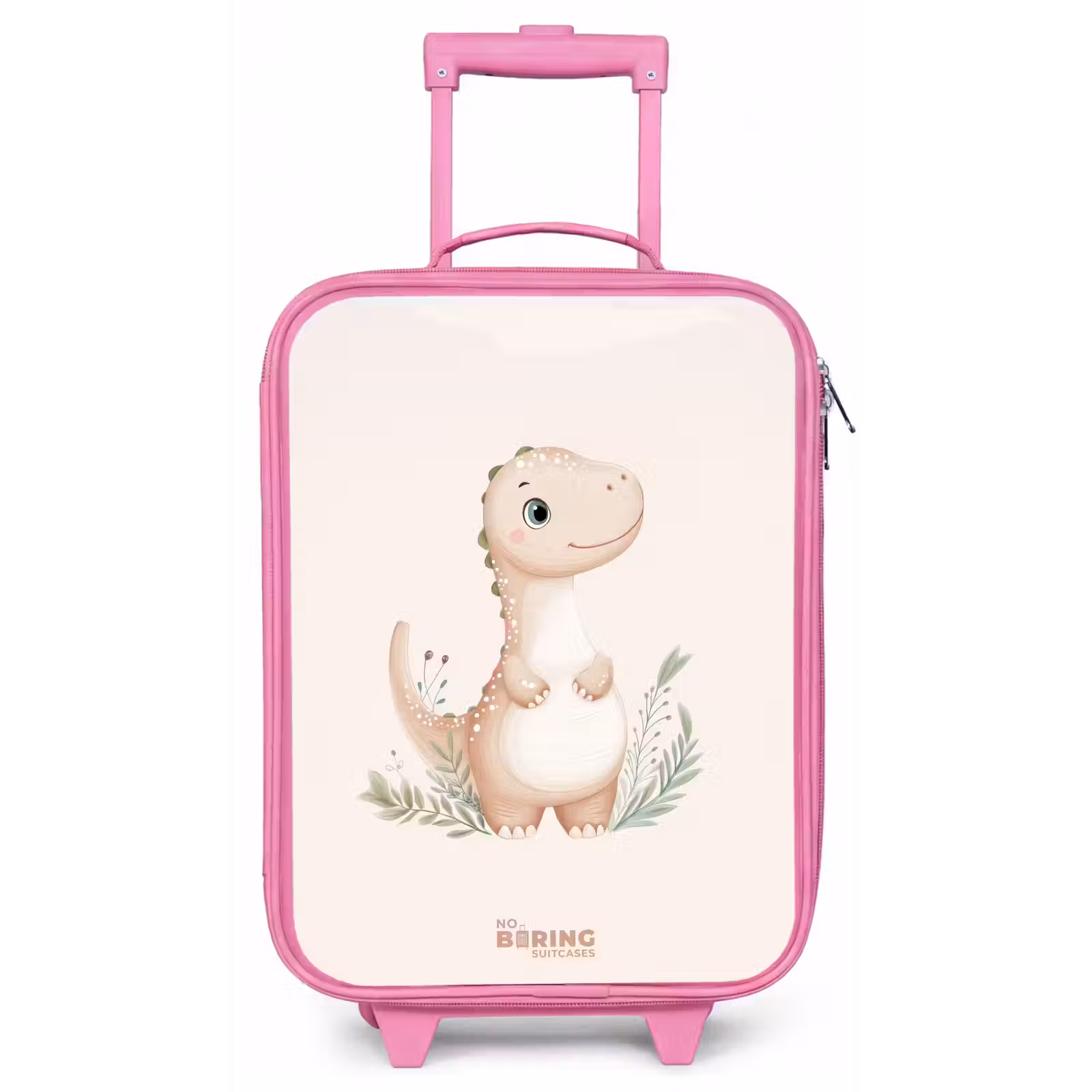 Kinderkoffer - Roze - Beige dinosaurus met groene blaadjes — 1