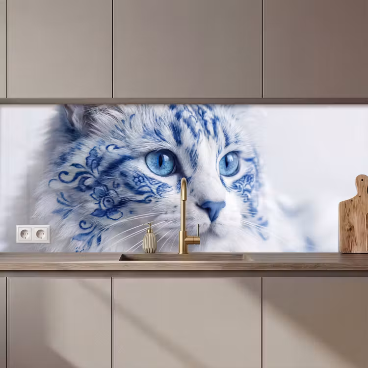 Keuken achterwand - Kat - Patroon - Blauw — 1
