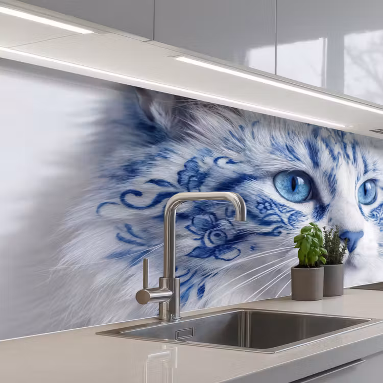 Keuken achterwand - Kat - Patroon - Blauw — 2