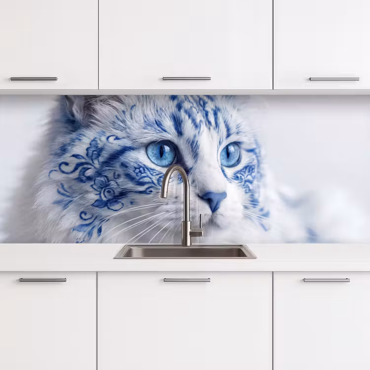 Keuken achterwand - Kat - Patroon - Blauw — 4