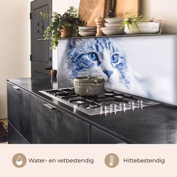 Keuken achterwand - Kat - Patroon - Blauw — 5