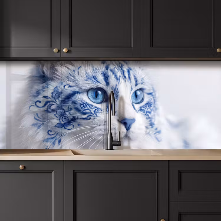 Keuken achterwand - Kat - Patroon - Blauw — 6
