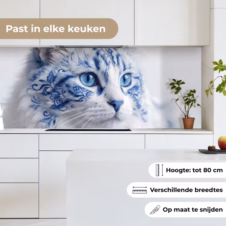 Keuken achterwand - Kat - Patroon - Blauw — 7