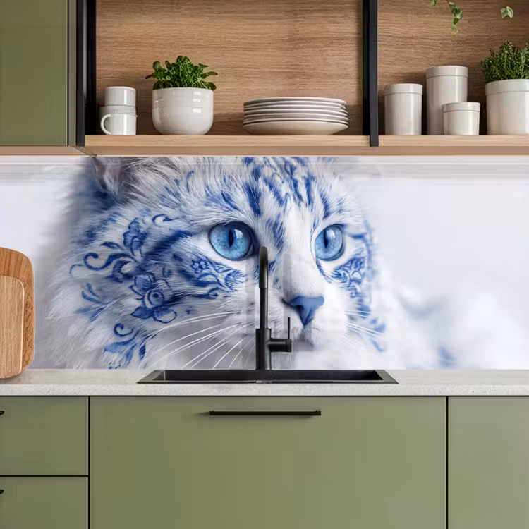 Keuken achterwand - Kat - Patroon - Blauw — 8