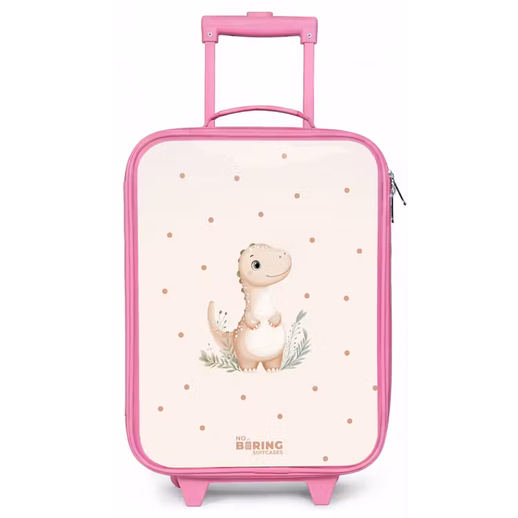 Kinderkoffer - Roze - Beige dino op een stippen achtergrond — 1