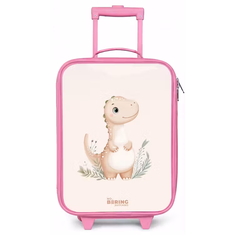 Kinderkoffer - Roze - Beige dinosaurus met groene blaadjes — 1