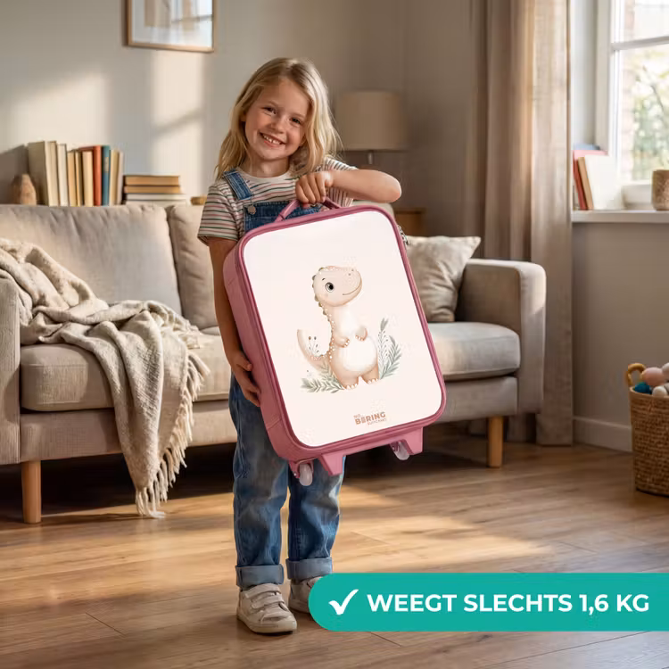 Kinderkoffer - Roze - Beige dinosaurus met groene blaadjes — 2
