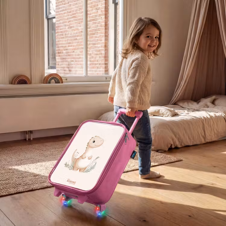 Kinderkoffer - Roze - Beige dinosaurus met groene blaadjes — 3