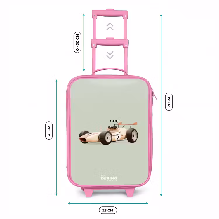 Kinderkoffer - Roze - Beige retro raceauto op groen achtergrond — 5