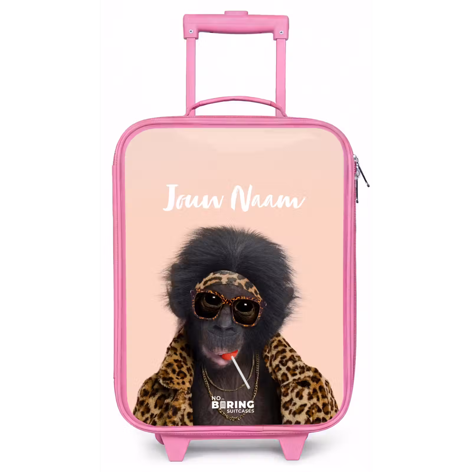 Kinderkoffer met naam - Roze - Aap met Loly — 1