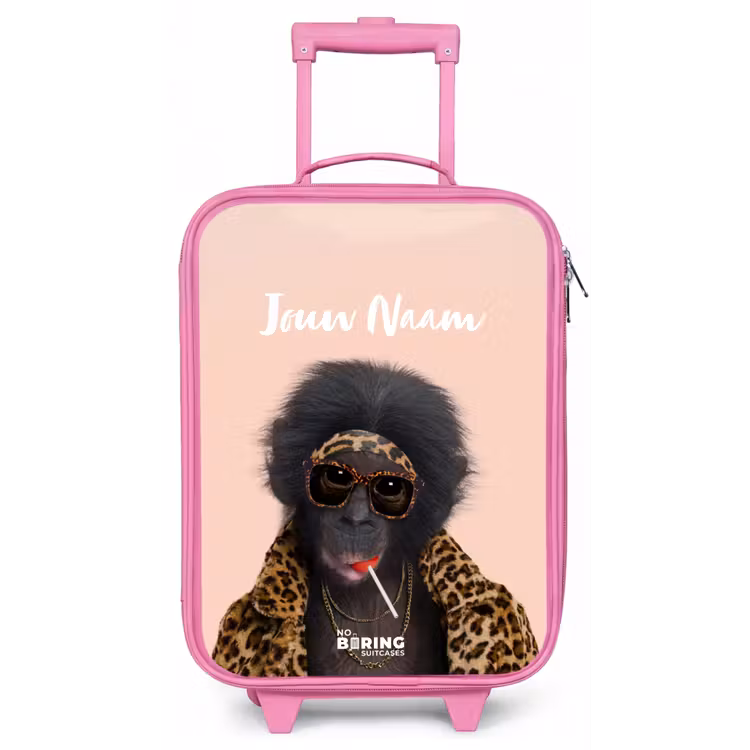 Kinderkoffer met naam - Roze - Aap met Loly — 1