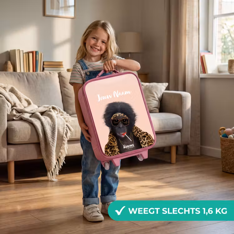 Kinderkoffer met naam - Roze - Aap met Loly — 2