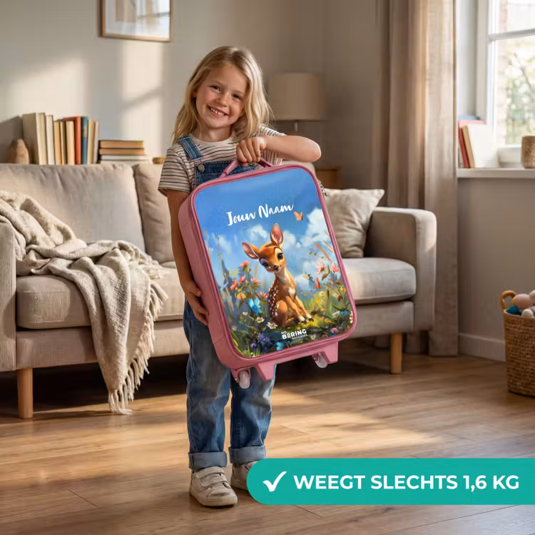 Kinderkoffer met naam - Roze - Bailey bloemenhertje — 2