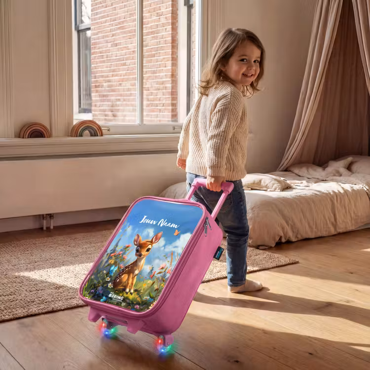 Kinderkoffer met naam - Roze - Bailey bloemenhertje — 3