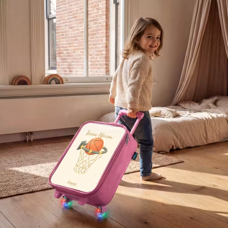 Kinderkoffer - Roze - Basketbal in neutrale kleuren — 3