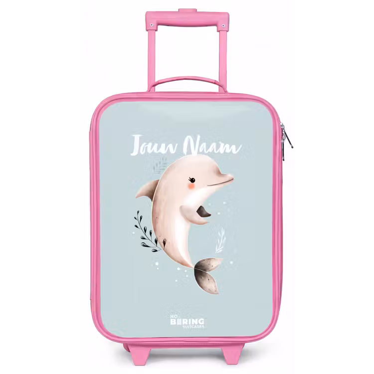 Kinderkoffer - Roze - Beige dolfijn in blauw water — 1