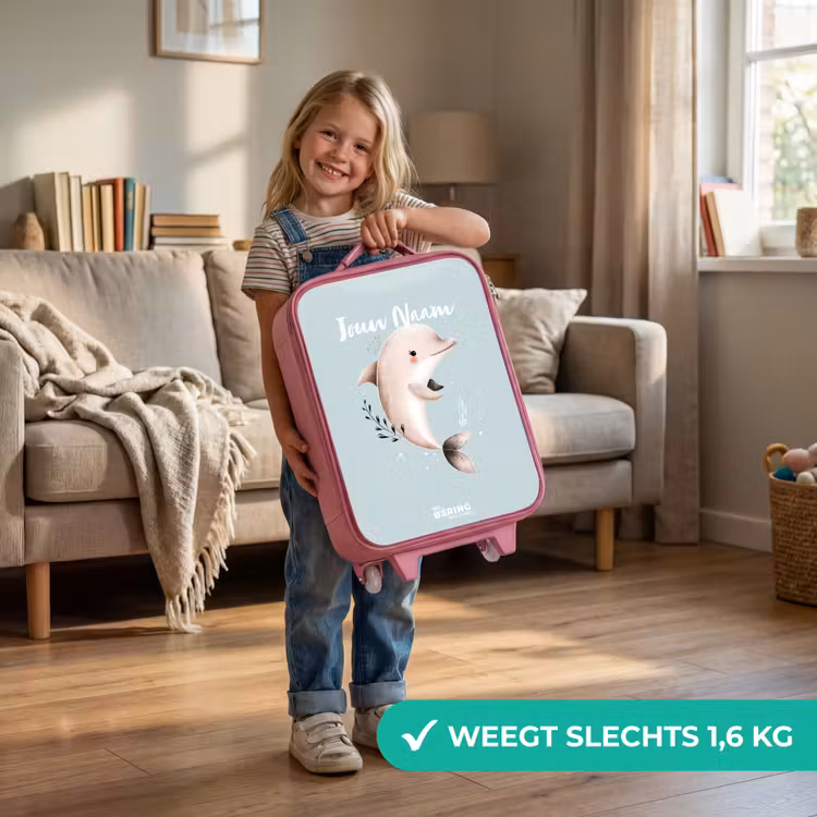 Kinderkoffer - Roze - Beige dolfijn in blauw water — 2