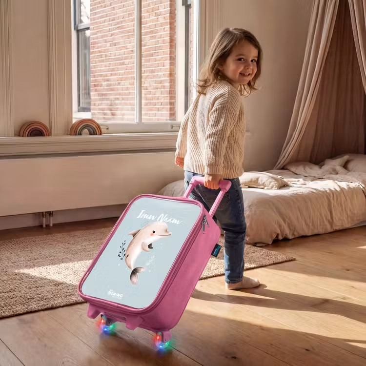 Kinderkoffer - Roze - Beige dolfijn in blauw water — 3