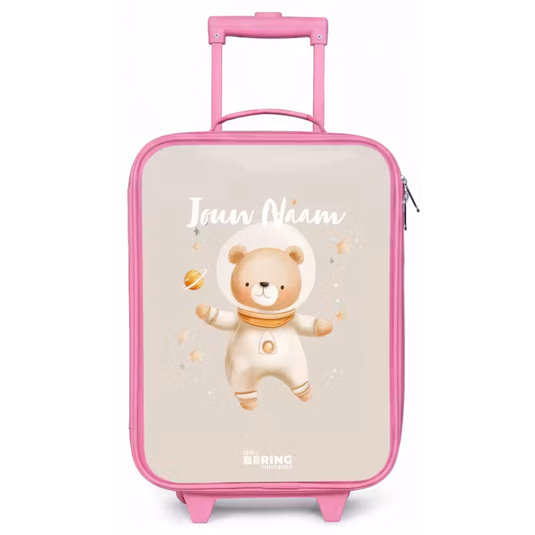 Kinderkoffer - Roze - Beige ruimtebeer zweeft tussen sterren — 1