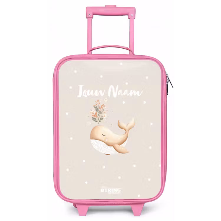 Kinderkoffer - Roze - Beige walvis in bloemenzee — 1
