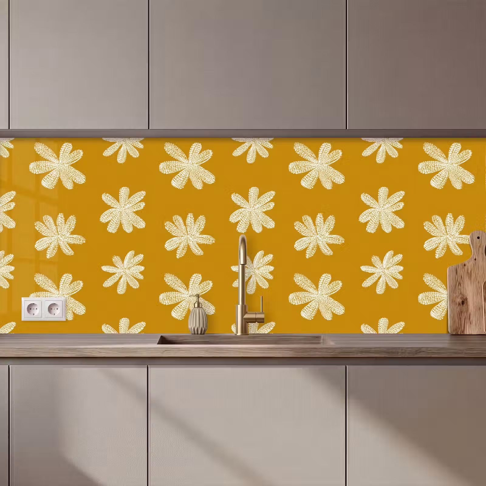 Keuken achterwand - Bloem - Speels - Okergeel — 1