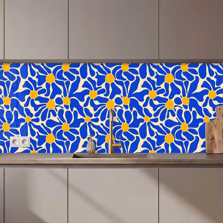 Keuken achterwand - Abstract - Bloem - Blauw — 1