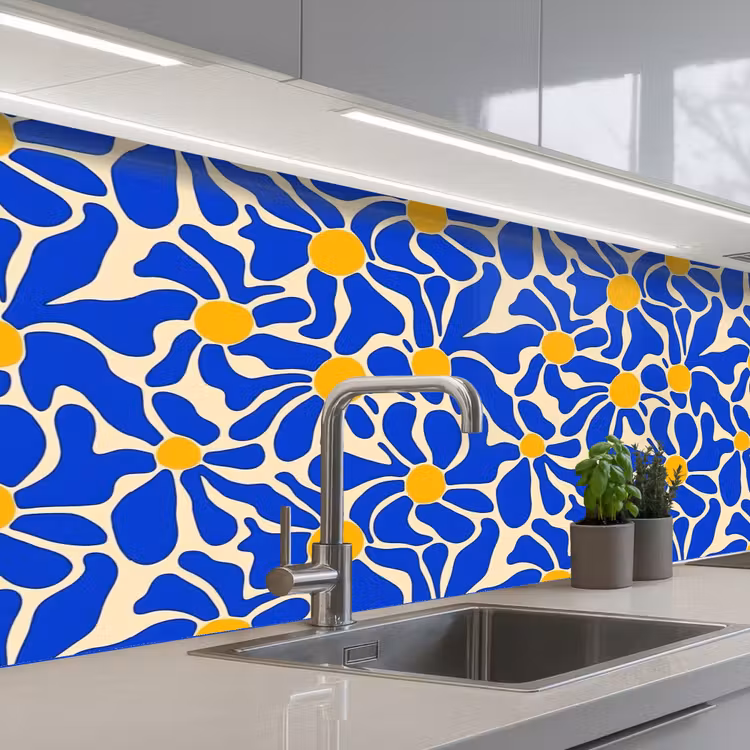 Keuken achterwand - Abstract - Bloem - Blauw — 2