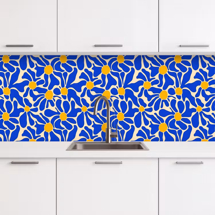 Keuken achterwand - Abstract - Bloem - Blauw — 4