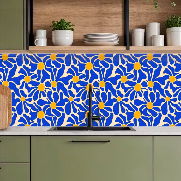 Keuken achterwand - Abstract - Bloem - Blauw — 8