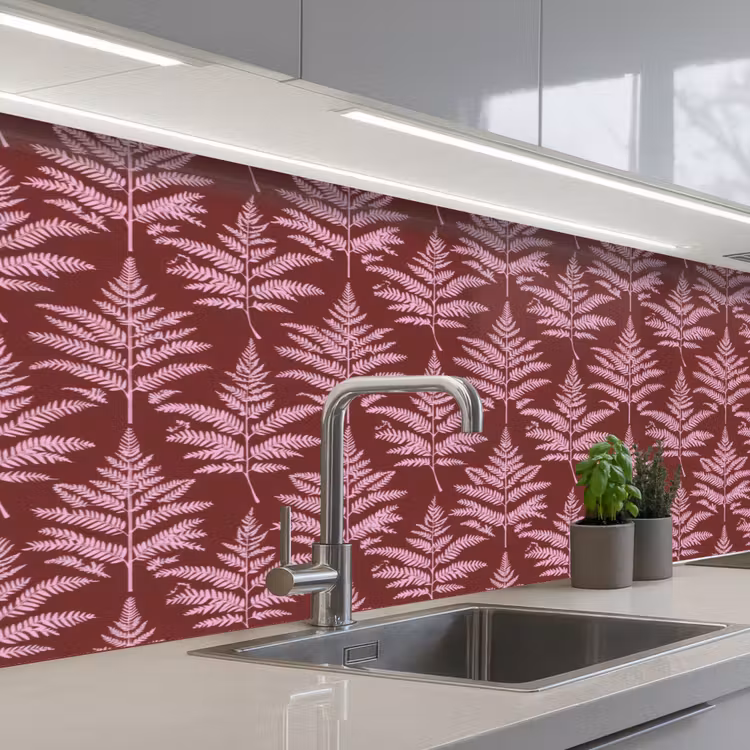 Keuken achterwand - Blad - Patroon - Paars — 2