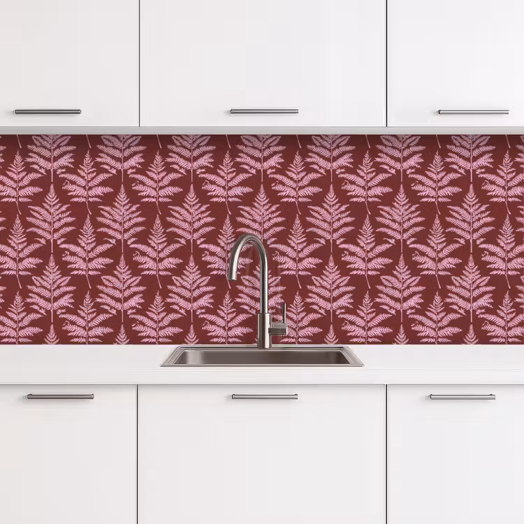 Keuken achterwand - Blad - Patroon - Paars — 4