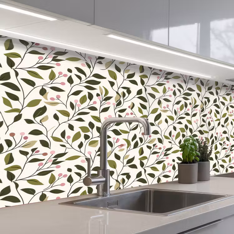 Keuken achterwand - Bladeren - Bessen - Roze — 2
