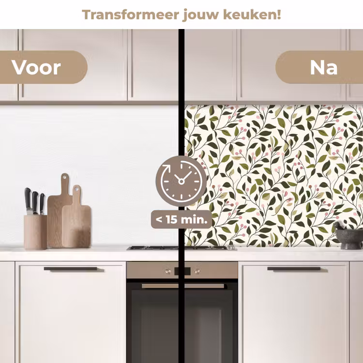 Keuken achterwand - Bladeren - Bessen - Roze — 3