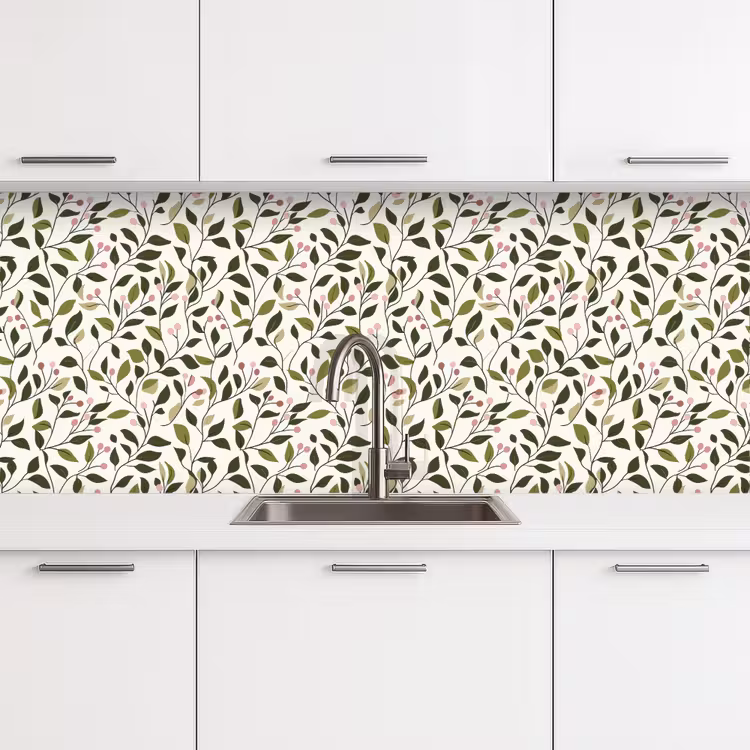 Keuken achterwand - Bladeren - Bessen - Roze — 4