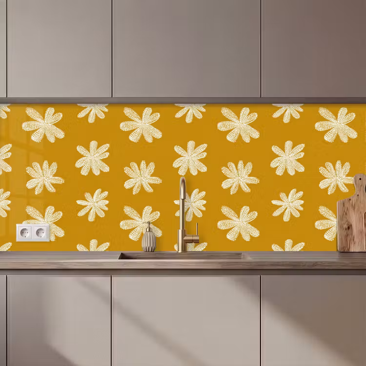 Keuken achterwand - Bloem - Speels - Okergeel — 1