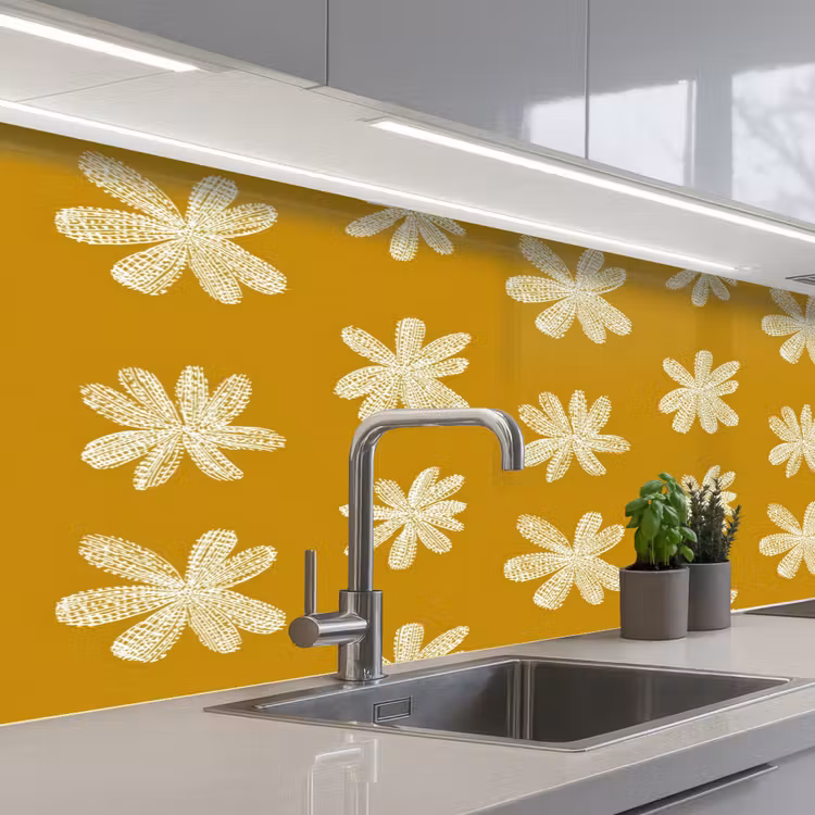 Keuken achterwand - Bloem - Speels - Okergeel — 2