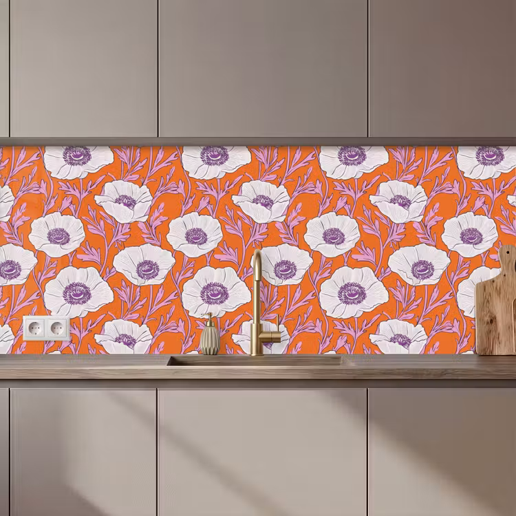 Keuken achterwand - Bloemen - Grafisch - Oranje — 1