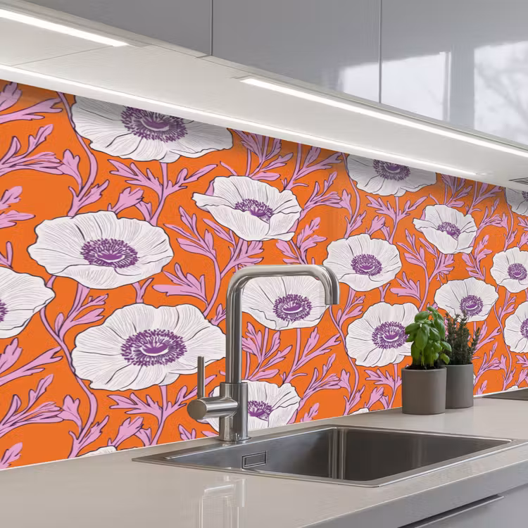 Keuken achterwand - Bloemen - Grafisch - Oranje — 2