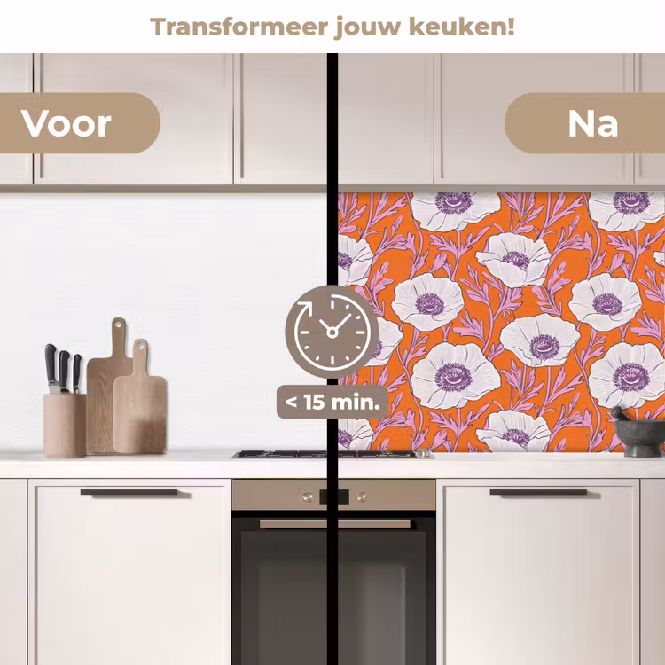 Keuken achterwand - Bloemen - Grafisch - Oranje — 3