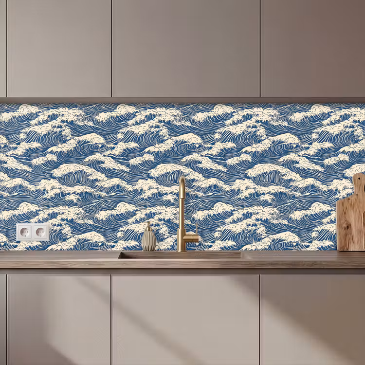 Keuken achterwand - Golven - Klassiek - Blauw — 1