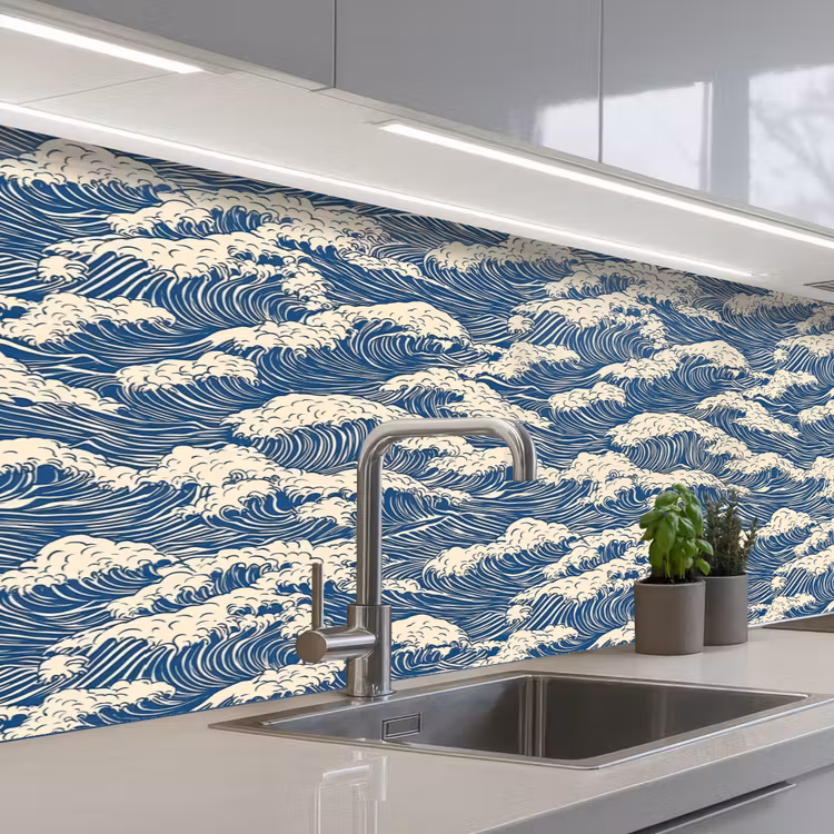 Keuken achterwand - Golven - Klassiek - Blauw — 2