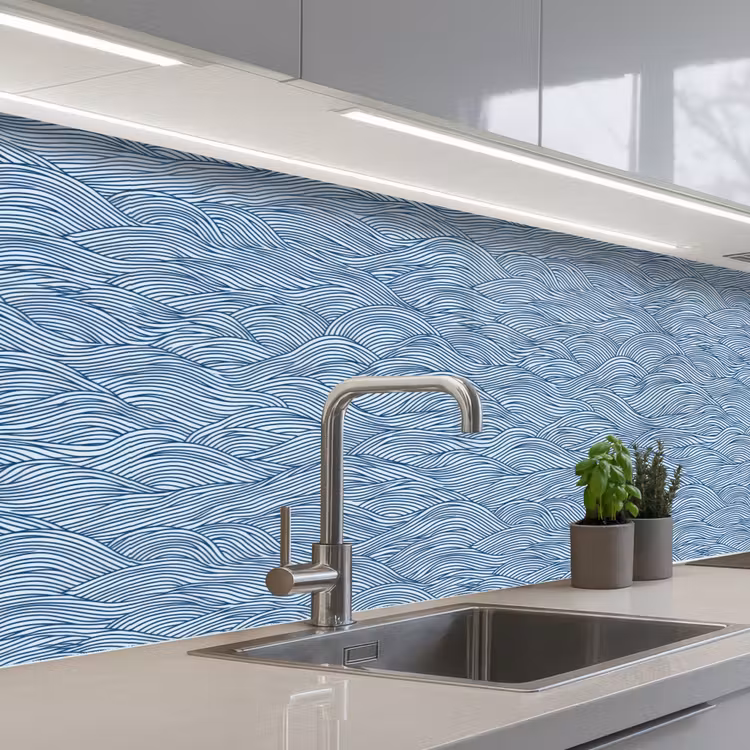 Keuken achterwand - Golven - Ritmisch - Blauw — 2
