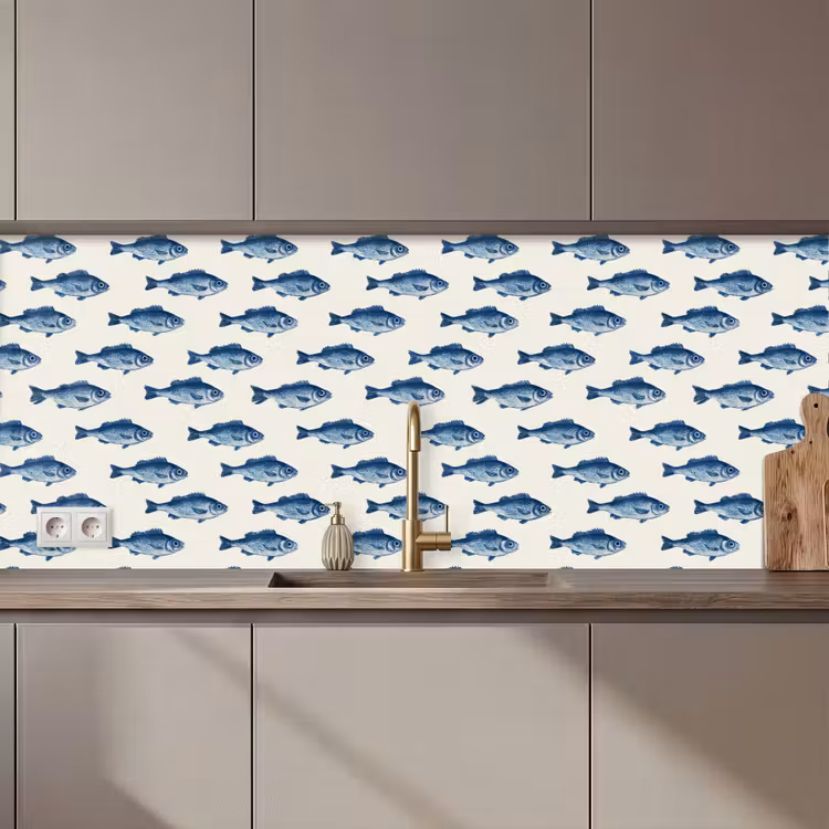 Keuken achterwand - Vis - Patroon - Blauw — 1