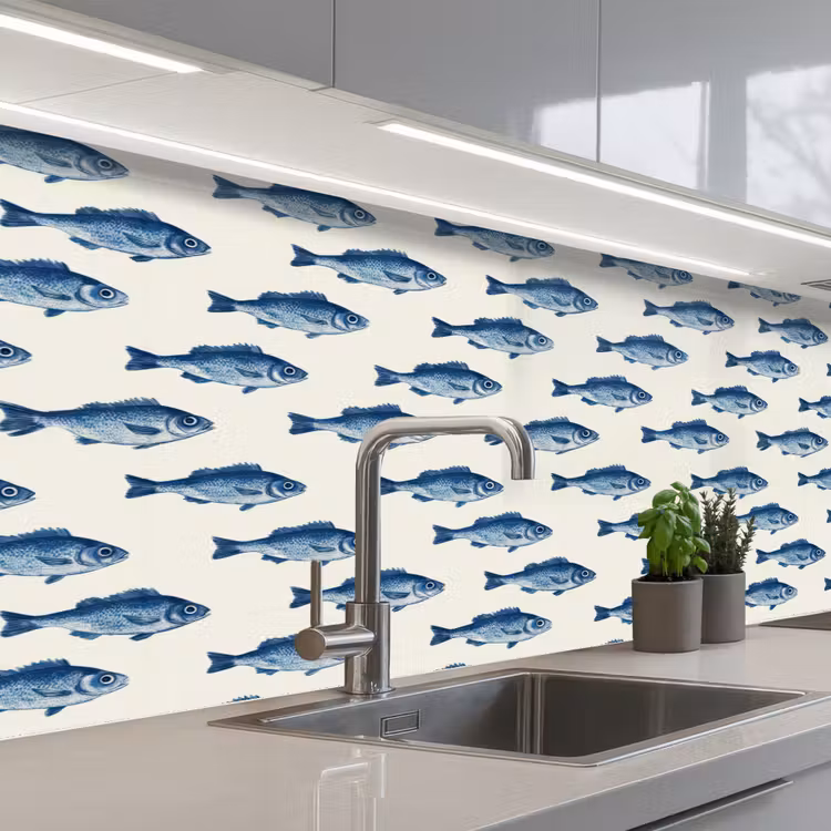Keuken achterwand - Vis - Patroon - Blauw — 2