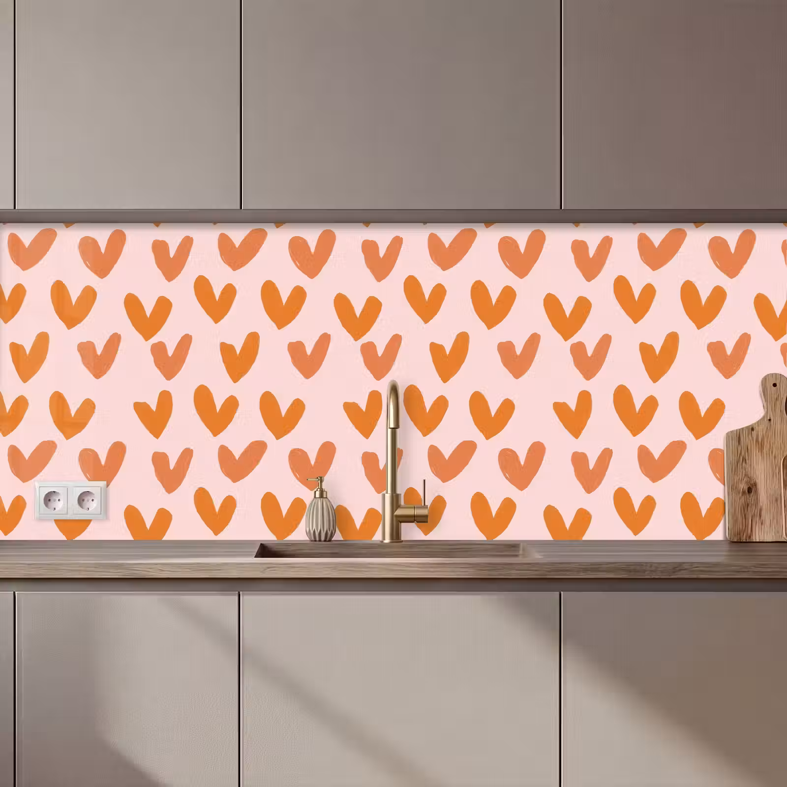 Keuken achterwand - Hartjes - Getekend - Oranje — 1