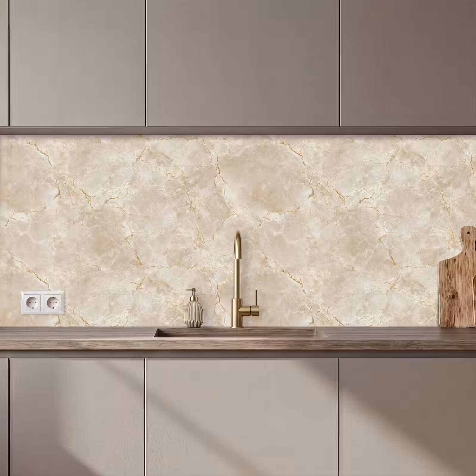Keuken achterwand - Lichtbeige - Marmer - Aders — 1