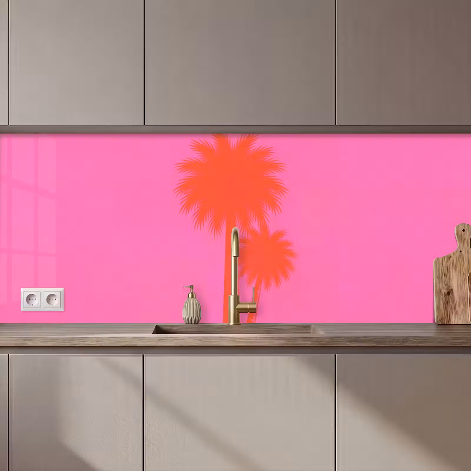Keuken achterwand - Palmbomen - Modern - Roze — 1