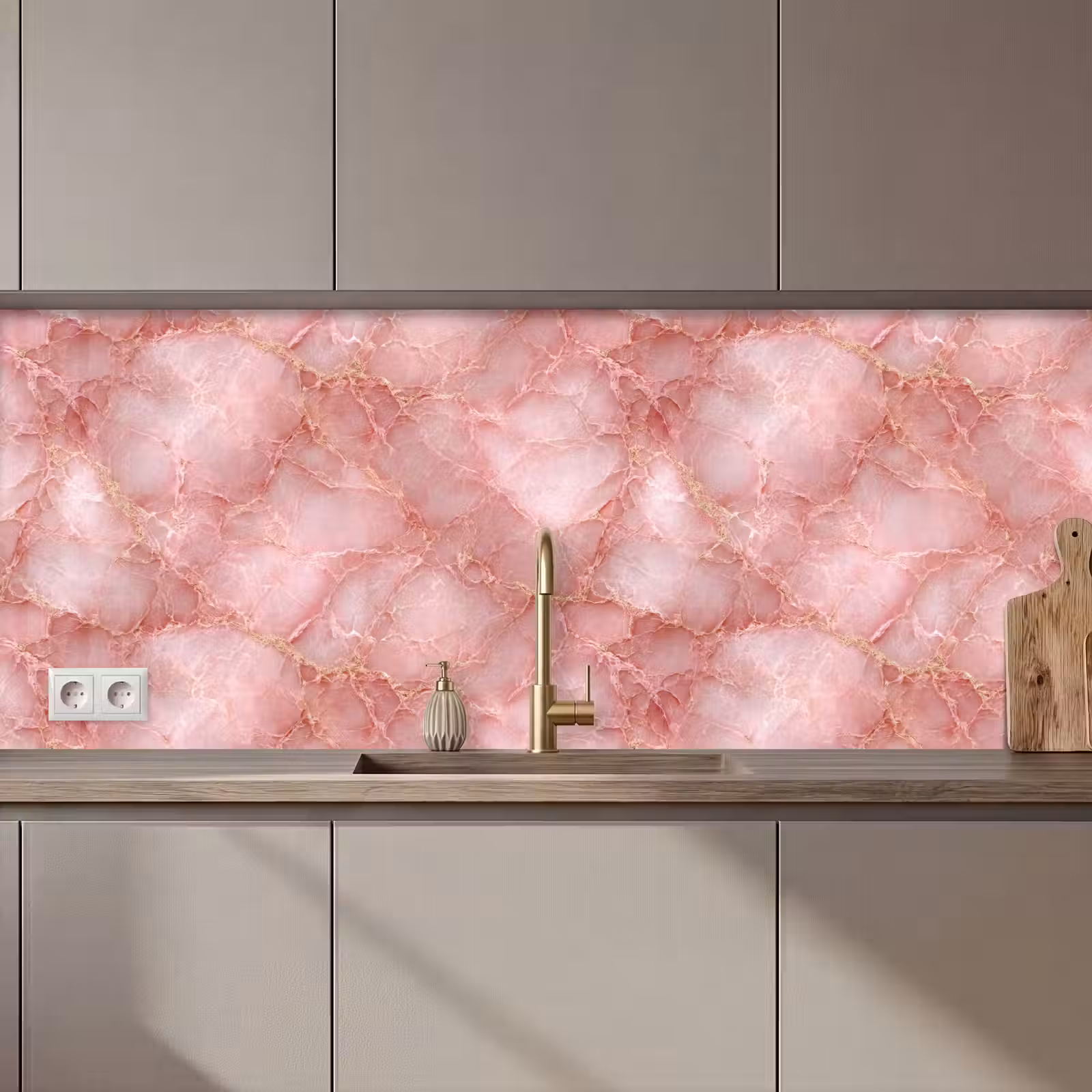 Keuken achterwand - Roze - Kwarts - Goud - Marmer — 1